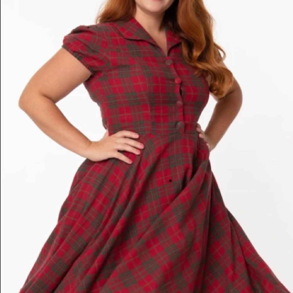 Unique Vintage 1950s Red/Green Plaid Mona Dress XL